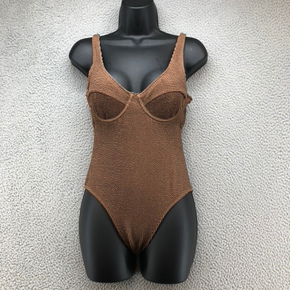 Somerfield Swim One Piece Swimsuit Womens Small Cocoa Brown Underwire Crinkle